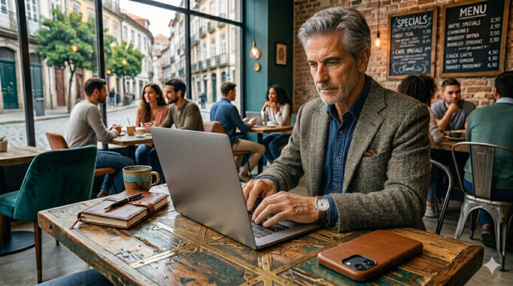 man typing on a laptop