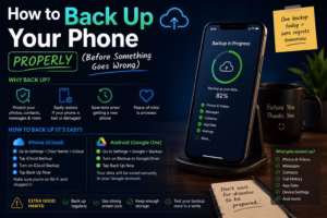 Illustration representing backing up a phone properly