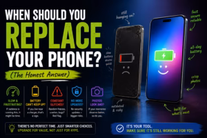 Illustration representing deciding when to replace a phone