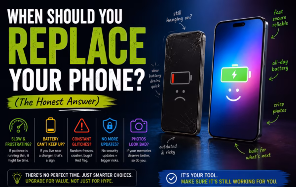 Illustration representing deciding when to replace a phone
